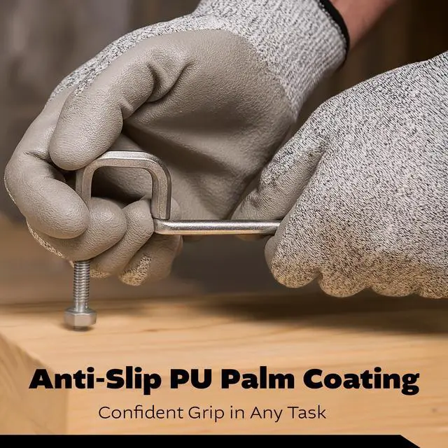 Alt view image 4 of 7 - Black Melange HPPE Blended Glove - Grey PU Palm coated, 5 pairs M