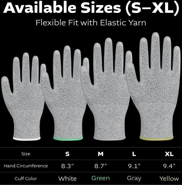 Alt view image 7 of 7 - Black Melange HPPE Blended Glove - Grey PU Palm coated, 5 pairs M