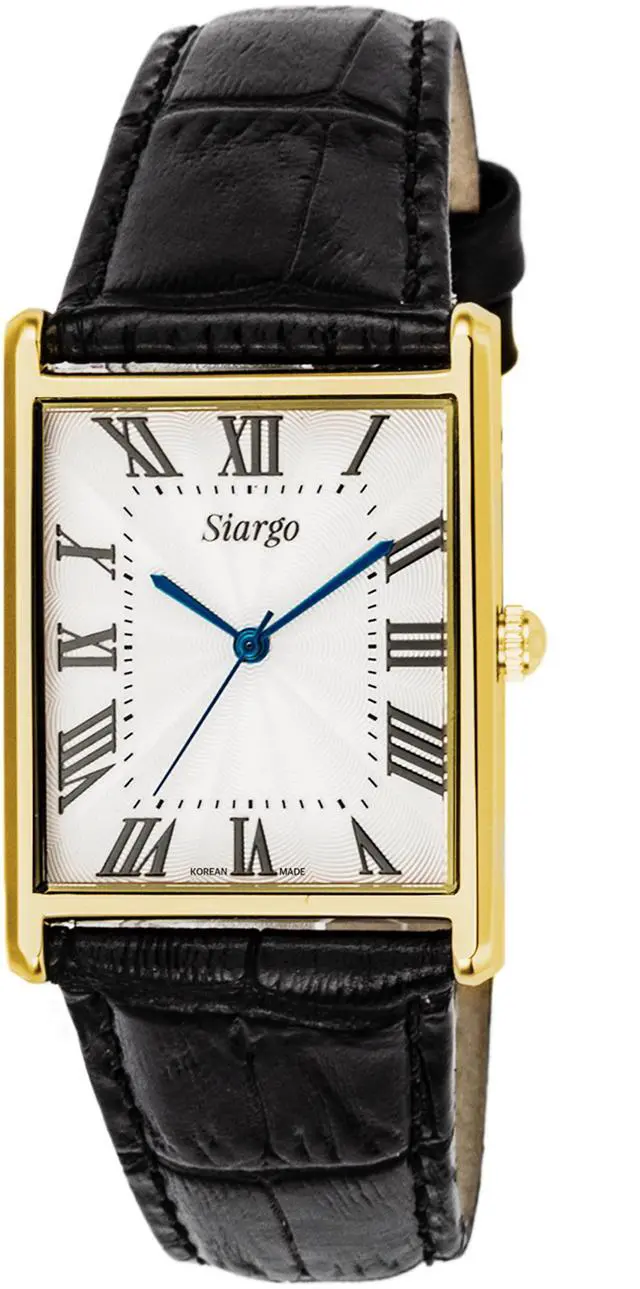 Main image of SIARGO Fennel 28mm Unisex Watch with Guilloché Brass Case, Sapphire Glass, Cowhide Leather Strap, and Swiss Ronda Quartz Movement (Gold & White Black)