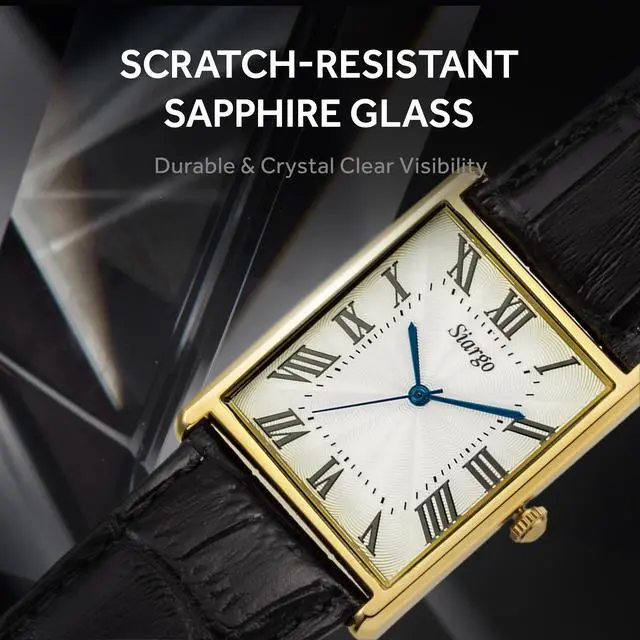 Alt view image 4 of 7 - SIARGO Fennel 28mm Unisex Watch with Guilloché Brass Case, Sapphire Glass, Cowhide Leather Strap, and Swiss Ronda Quartz Movement (Gold & White Black)