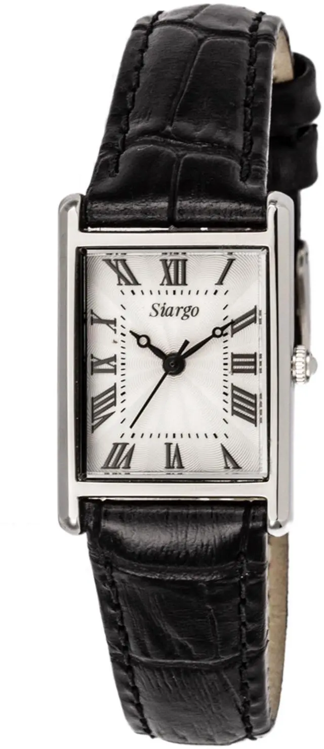Main image of SIARGO Fennel 19mm Petite Watch with Guilloché Brass Case, Sapphire Glass, Cowhide Leather Strap, and Swiss Ronda Quartz Movement (Silver & Casual Black)