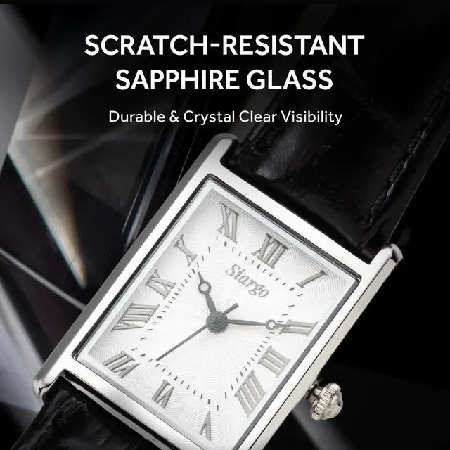 Alt view image 4 of 7 - SIARGO Fennel 19mm Petite Watch with Guilloché Brass Case, Sapphire Glass, Cowhide Leather Strap, and Swiss Ronda Quartz Movement (Silver & Casual Black)