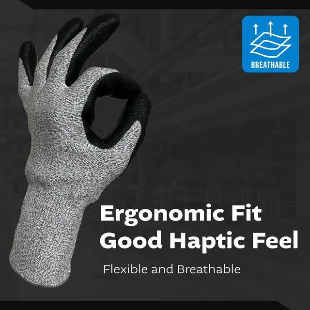 Alt view image 5 of 7 - Grey Glass Fiber Glove - Black NBR Foam Palm coated XL, 5 pairs