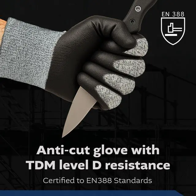 Alt view image 3 of 7 - Grey Glass Fiber Glove - Black NBR Foam Palm coated XL, 5 pairs