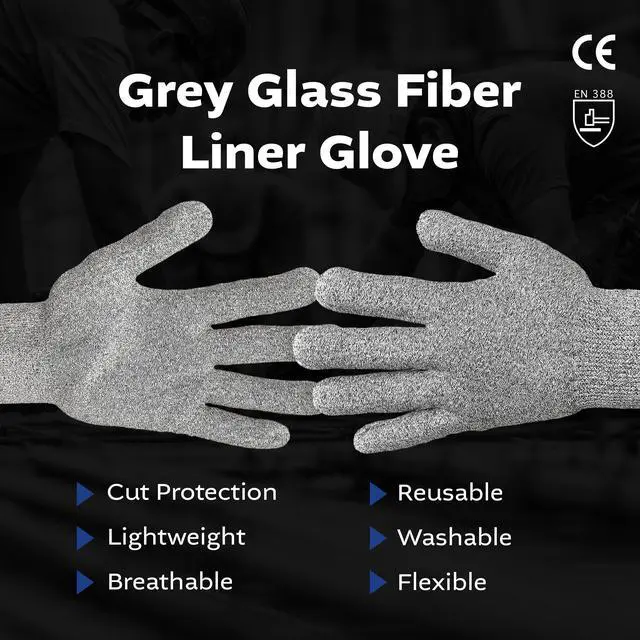 Alt view image 2 of 7 - Grey Glass Fiber Liner Glove XL, 5 pairs
