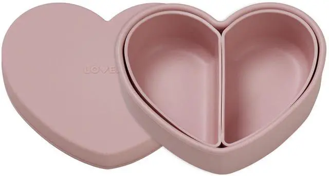 Main image of LOVEAT Heart Baby Lunch Box 15.2 fl oz (450 ml) Silicone Suction Divided Plate for Toddlers and Kids, BPA Free Feeding Dish with Lid, Microwave and Dishwasher Safe (Blush Pink)