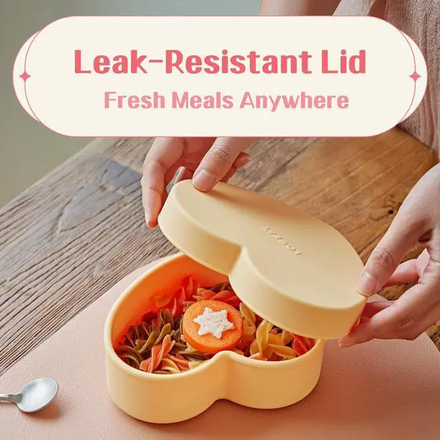 Alt view image 6 of 7 - LOVEAT Heart Baby Lunch Box 15.2 fl oz (450 ml) Silicone Suction Divided Plate for Toddlers and Kids, BPA Free Feeding Dish with Lid, Microwave and Dishwasher Safe (Blush Pink)