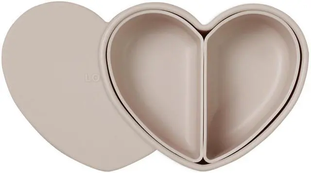 Main image of LOVEAT Heart Baby Lunch Box 15.2 fl oz (450 ml) Silicone Suction Divided Plate for Toddlers and Kids, BPA Free Feeding Dish with Lid, Microwave and Dishwasher Safe (Almond Milk)