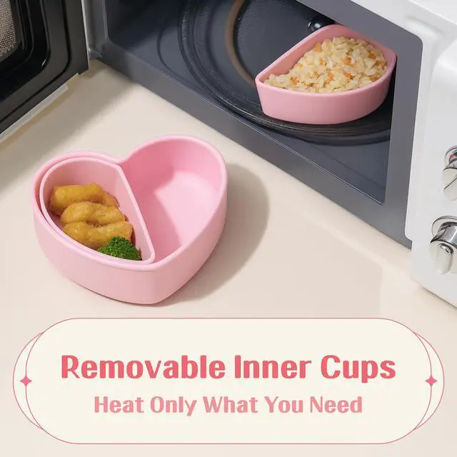 Alt view image 5 of 7 - LOVEAT Heart Baby Lunch Box 15.2 fl oz (450 ml) Silicone Suction Divided Plate for Toddlers and Kids, BPA Free Feeding Dish with Lid, Microwave and Dishwasher Safe (Almond Milk)