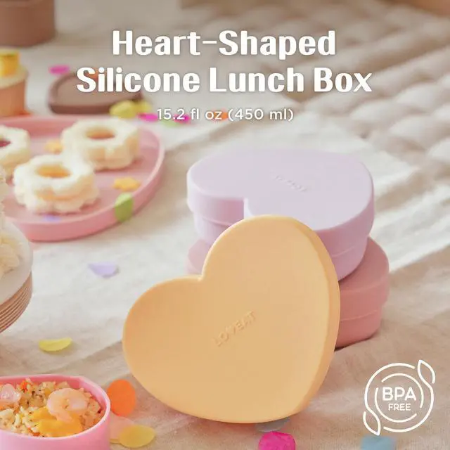 Alt view image 2 of 7 - LOVEAT Heart Baby Lunch Box 15.2 fl oz (450 ml) Silicone Suction Divided Plate for Toddlers and Kids, BPA Free Feeding Dish with Lid, Microwave and Dishwasher Safe (Almond Milk)