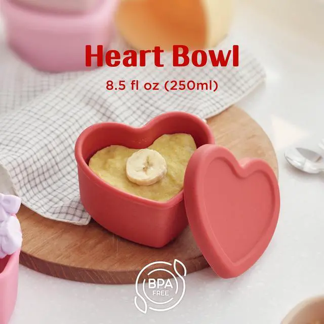 Alt view image 2 of 7 - LOVEAT Heart Bowl 8.5 fl oz (250ml) Patented Leak-Proof Baby Food Storage Container, Microwave Freezer and Oven Safe, BPA-Free for Weaning and Toddler Feeding (Blush Pink)
