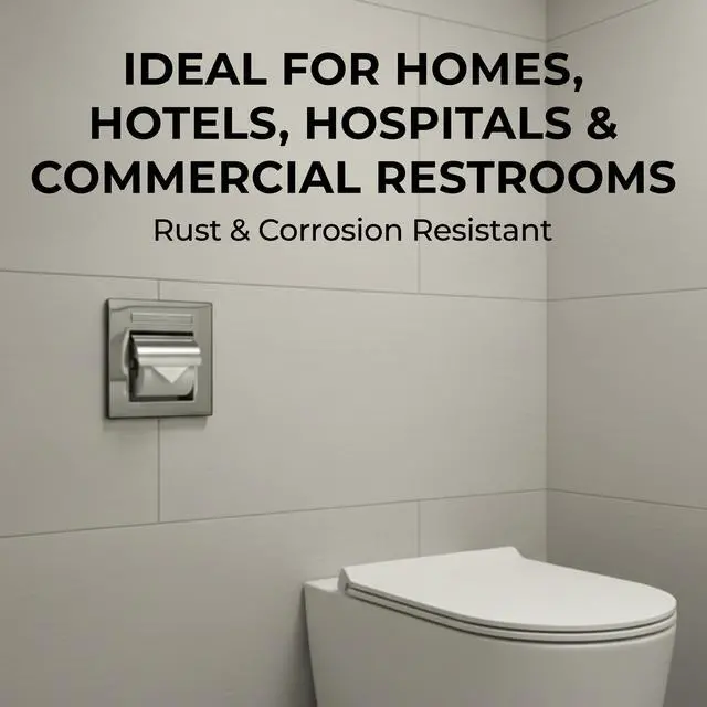 Alt view image 6 of 7 - Recessed Toilet Paper Holder with Push Tray Wall-Mounted, Chrome-Finished Stainless Steel Space-Saving, Hygienic, Rust-Resistant for Modern Bathrooms