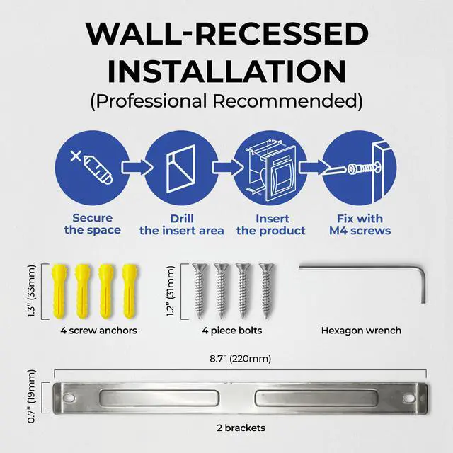 Alt view image 7 of 7 - Recessed Toilet Paper Holder with Push Tray Wall-Mounted, Chrome-Finished Stainless Steel Space-Saving, Hygienic, Rust-Resistant for Modern Bathrooms