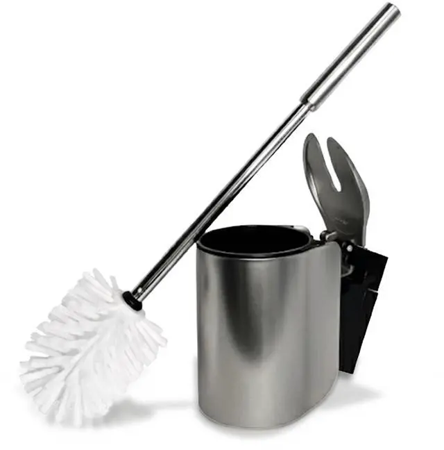 Main image of Toilet Brush Set - Wall-Mounted Toilet Brush with Covered Holder, Nickel Finish and Black Handle (Toilet Brush with Holder)