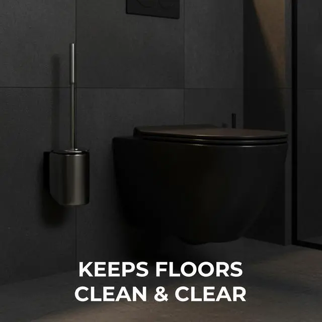 Alt view image 2 of 7 - Toilet Brush Set - Wall-Mounted Toilet Brush with Covered Holder, Nickel Finish and Black Handle (Toilet Brush with Holder)