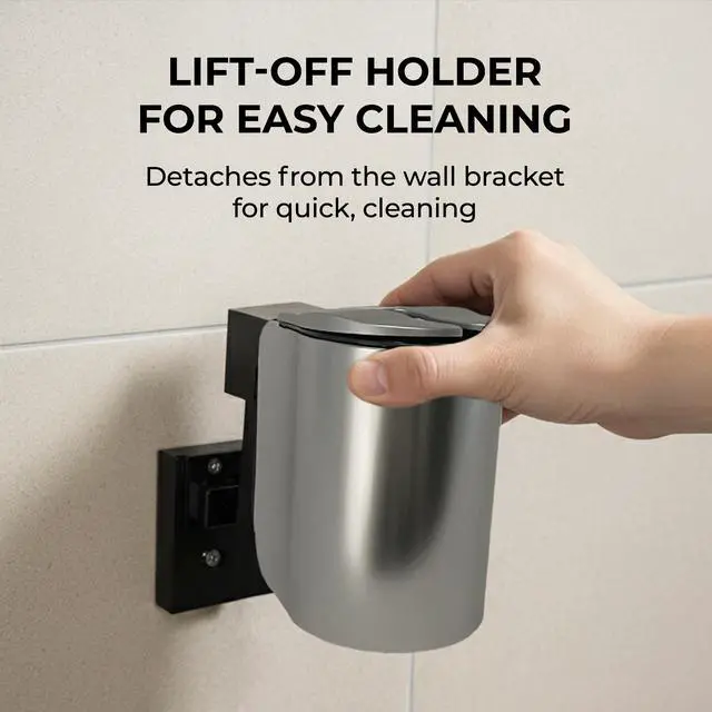 Alt view image 3 of 7 - Toilet Brush Set - Wall-Mounted Toilet Brush with Covered Holder, Nickel Finish and Black Handle (Toilet Brush with Holder)