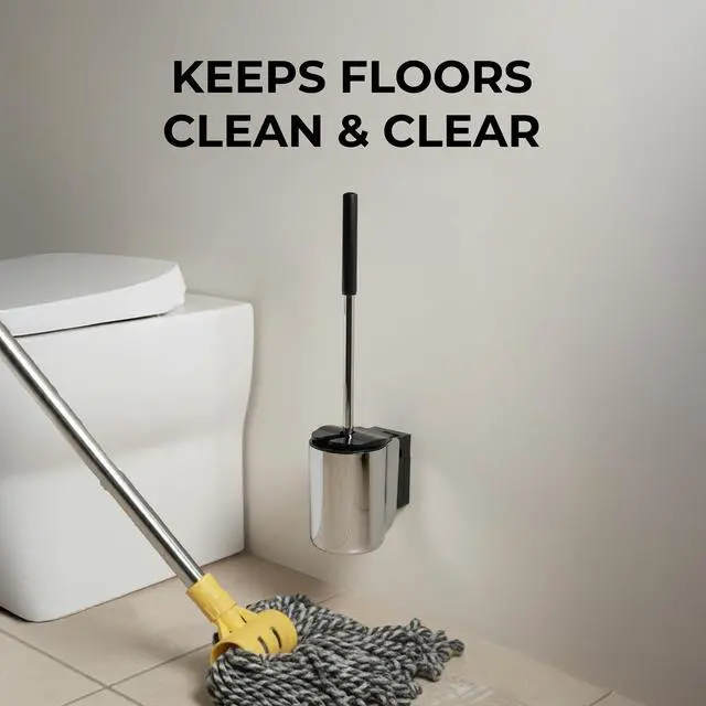 Alt view image 3 of 7 - Toilet Brush Set - Wall-Mounted Toilet Brush with Covered Holder, Chrome Finish and Black Handle (Toilet Brush with Holder)