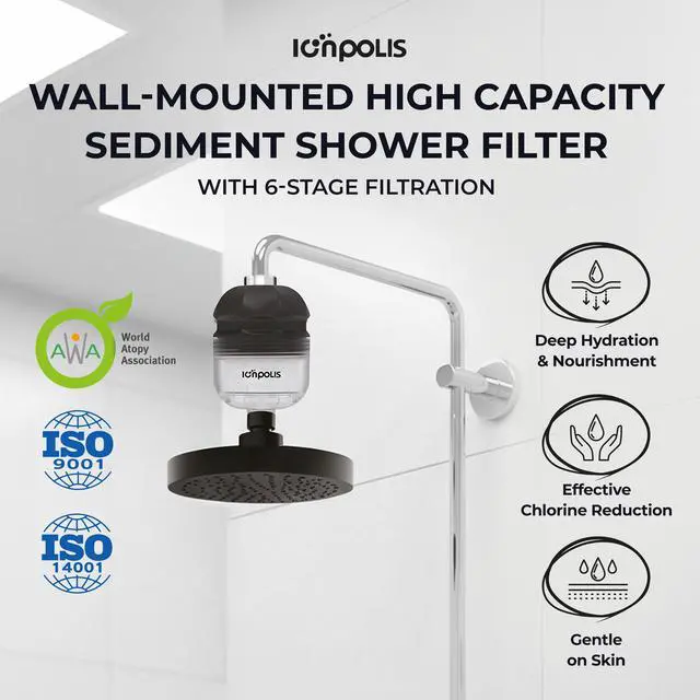 Alt view image 2 of 7 - Ionpolis Wall-Mounted High Capacity 6-Scent Vitamin C Shower Filter with 6-Stage Filtration Suitable for Shower Head Mounted on the Wall or Ceiling