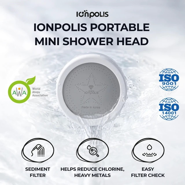 Alt view image 2 of 7 - The Ionpolis portable mini shower head features a built-in 5-stage filter