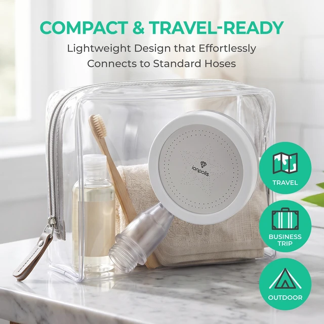 Alt view image 3 of 7 - The Ionpolis portable mini shower head features a built-in 5-stage filter