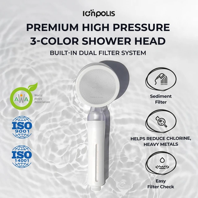 Alt view image 2 of 7 - Ionpolis Premium High Pressure 3-Color Shower Head Built-in Dual Filter System for Perfect Water Purification White