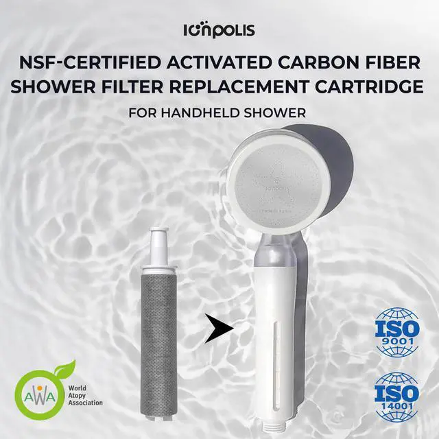 Alt view image 2 of 6 - Ionpolis NSF-Certified Activated Carbon Fiber Shower Filter Replacement Cartridge for Handheld Shower Head Body 3 PCS/Pack Removes Chlorine, Impurities and Fine Particles