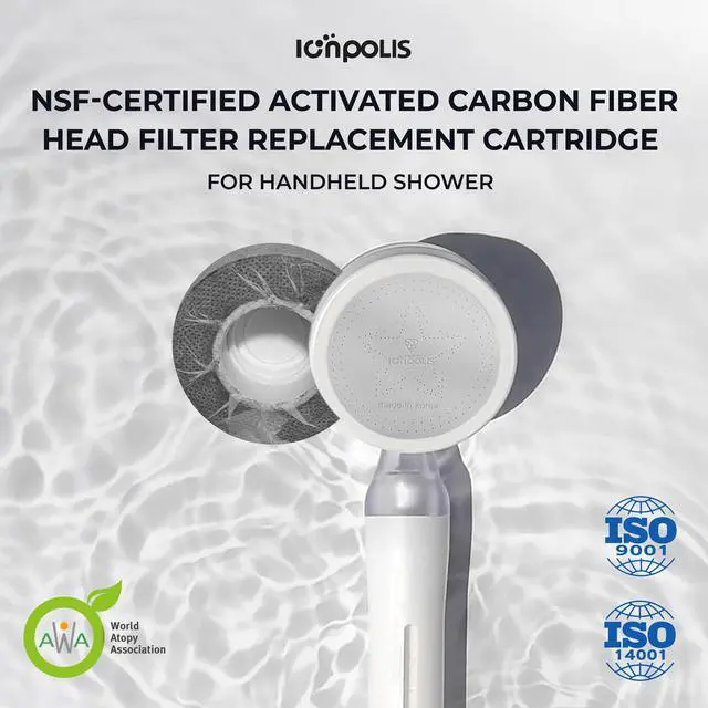 Alt view image 2 of 6 - Ionpolis NSF-Certified Activated Carbon Fiber Head Filter Replacement Cartridge for Handheld Shower 3 PCS/Pack Removes Chlorine, Impurities and Fine Particles