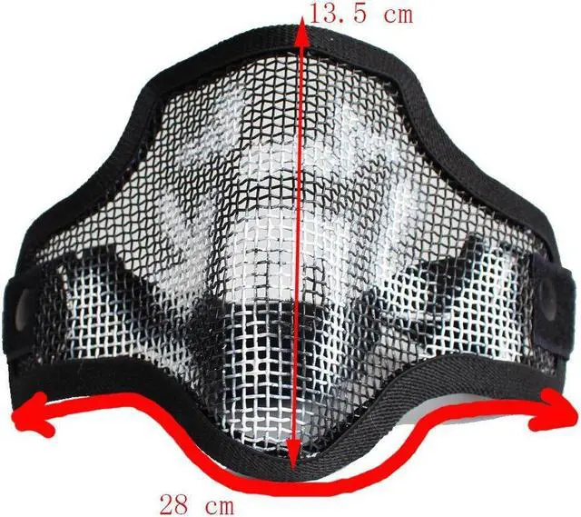 Alt view image 5 of 5 - Tactical Paintball Airsoft Steel Wire Mesh Skeleton  Half Face Protective Mask Desert