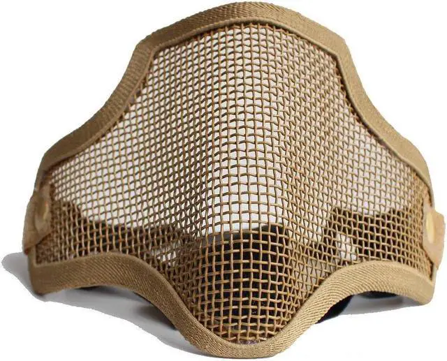 Alt view image 2 of 5 - Tactical Paintball Airsoft Steel Wire Mesh Skeleton  Half Face Protective Mask Desert