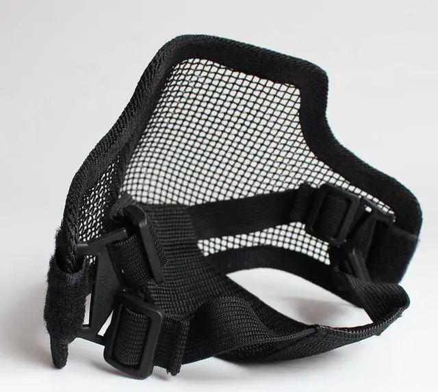 Alt view image 3 of 5 - Tactical Paintball Airsoft Steel Wire Mesh Skeleton  Half Face Protective Mask Desert