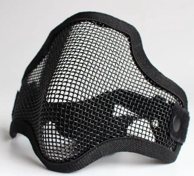 Alt view image 4 of 5 - Tactical Paintball Airsoft Steel Wire Mesh Skeleton  Half Face Protective Mask Desert