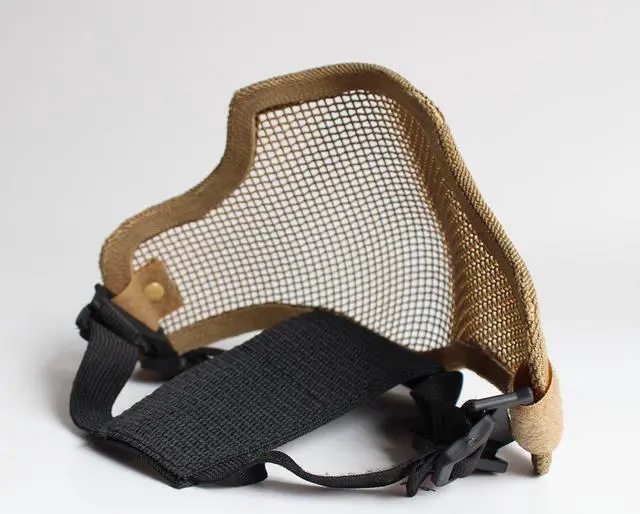 Alt view image 3 of 5 - Tactical Paintball Airsoft Steel Wire Mesh Skeleton  Half Face Protective Mask Desert