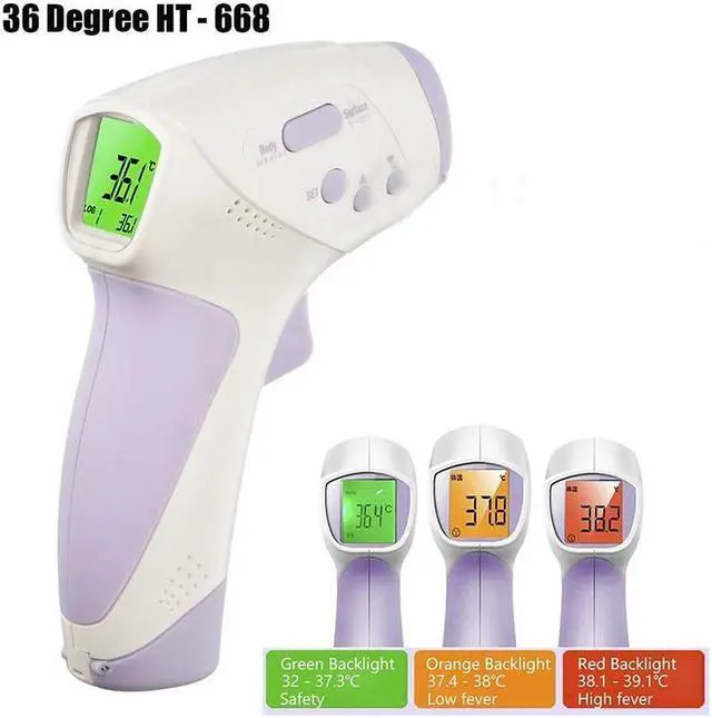 Alt view image 7 of 7 - Infrared Non-contact Thermometer Temperature Measurement Device Digital Forehead Body Thermometer °C / °F Switch 3 Color Backlight with Fever Alarm HT-668