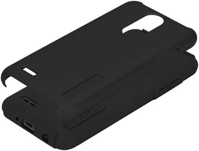 Alt view image 2 of 7 - Incipio DualPro LG Tribute Dynasty Case with Shock-Absorbing Inner Core & Protective Outer Shell for LG Tribute Dynasty - Black/Black
