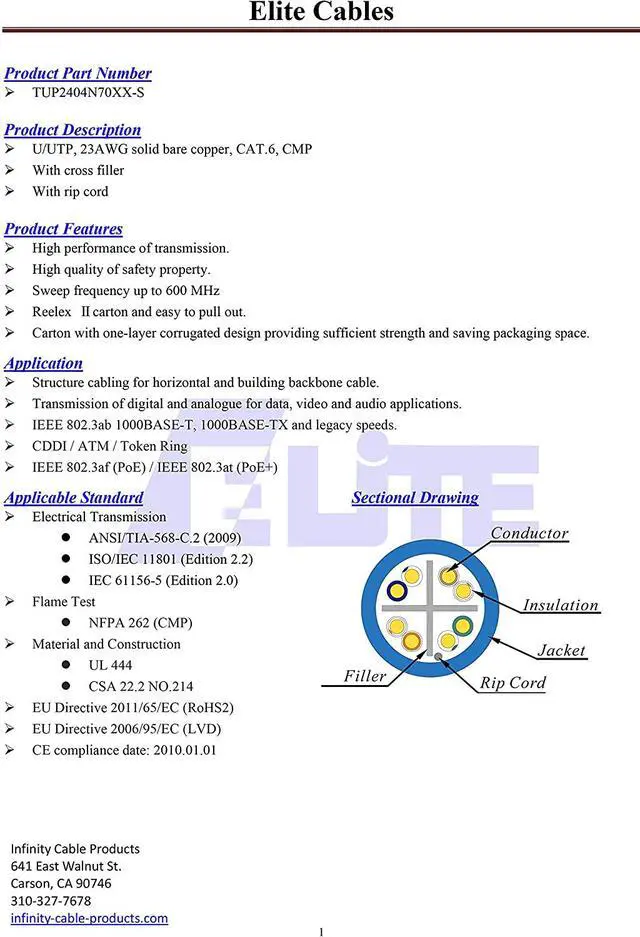 Alt view image 6 of 7 - Elite Cat6e Plenum (CMP), 1000ft, 600MHz, 23AWG, UTP, Solid Pure Copper, UL Certified, Easy to Pull (Reelex II) Box, Bulk Ethernet Cable, Green