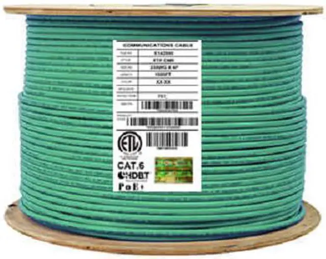 Main image of Elite Cat6 Stranded (CM), 1000ft, 400MHz, 26AWG, F/UTP, Bare Copper, UL Certified, Bulk Ethernet Cable Reel, Green