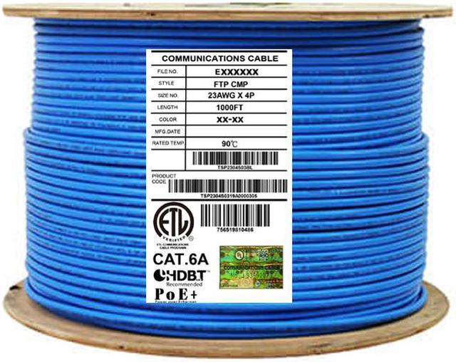 Plenum Cat6a Blue Ethernet Cable, Solid 10Gb Spool, 1000ft