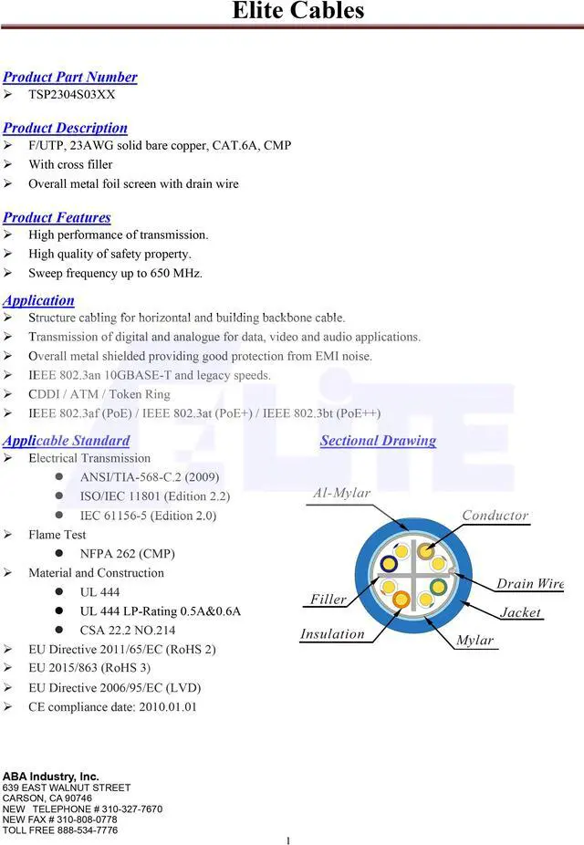 Alt view image 3 of 7 - Elite Cat6a Shielded Plenum (CMP), 1000ft, 650MHz, 23AWG, F/UTP, Solid Pure Copper, 10Gb, UL Certified, UL-LP Certification, Bulk Ethernet Cable Reel, Red