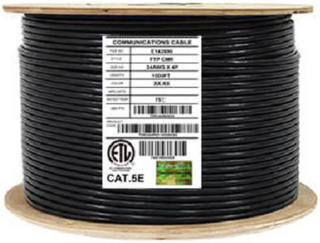 Main image of Elite Cat5e Shielded Plenum (CMP), 1000ft, 350MHz, 24AWG, F/UTP, Solid Bare Copper, UL Certified, Bulk Ethernet Cable Reel, Black
