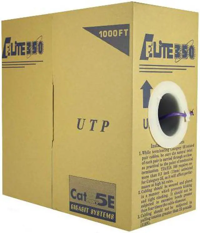 Main image of Elite Cat5e Riser (CMR), 1000ft, 350MHz, 24AWG, UTP, Solid Bare Copper, UL Certified, Easy to Pull (Reelex II) Box, Bulk Ethernet Cable, Violet