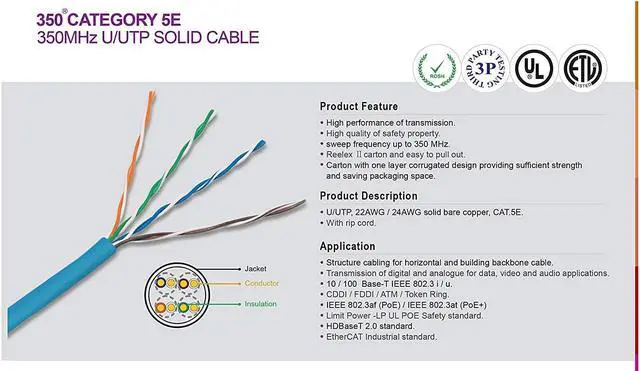 Alt view image 2 of 6 - Elite Cat5e Riser (CMR), 1000ft, 350MHz, 24AWG, UTP, Solid Bare Copper, UL Certified, Easy to Pull (Reelex II) Box, Bulk Ethernet Cable, Violet