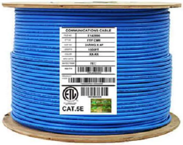 Main image of Elite Cat5e Shielded Riser (CMR), 1000ft, 350MHz, 24AWG, F/UTP, Solid Bare Copper, UL Certified, Bulk Ethernet Cable Reel, Blue