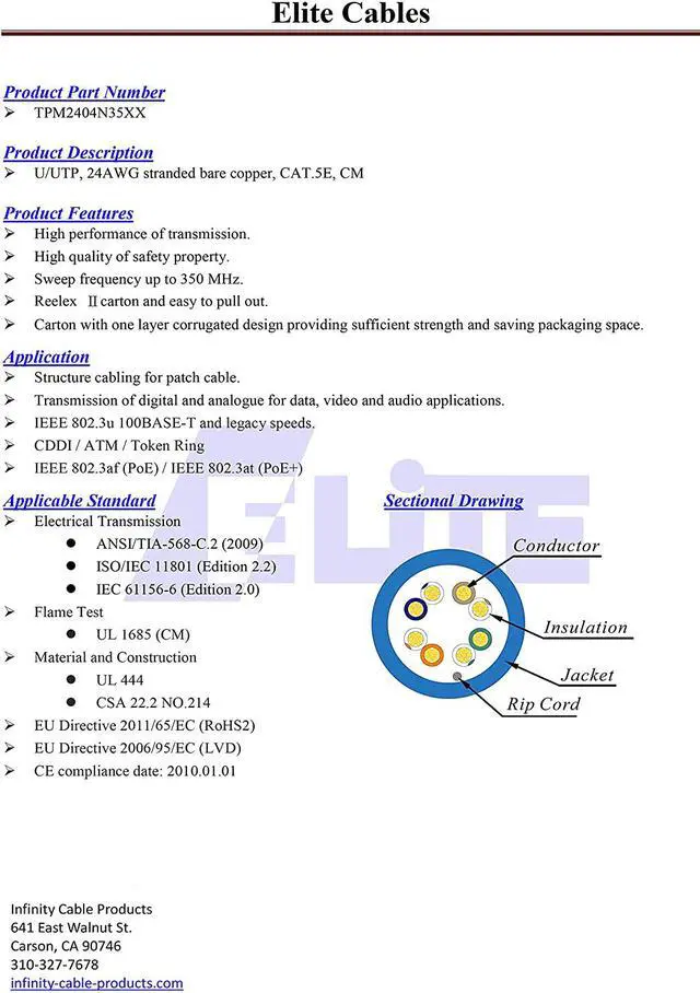Alt view image 6 of 6 - Elite Cat5e Stranded (CM), 1000ft, 350MHz, 24AWG, U/UTP, Bare Copper, UL Certified, Pull Box, Bulk Ethernet Cable, Red