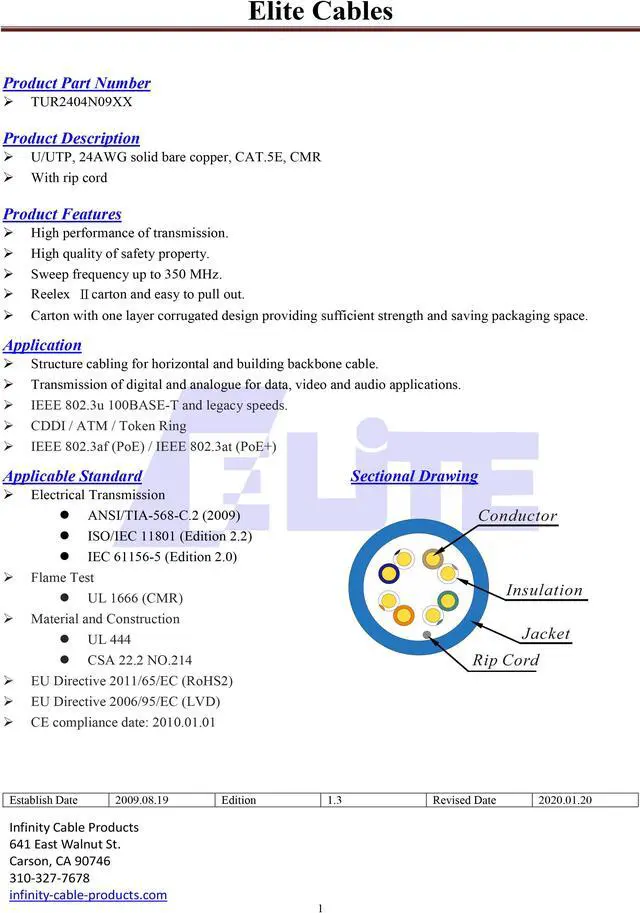 Alt view image 3 of 6 - Elite Cat5e Riser (CMR), 1000ft, 350MHz, 24AWG, UTP, Solid Bare Copper, UL Certified, Easy to Pull (Reelex II) Box, Bulk Ethernet Cable, Violet
