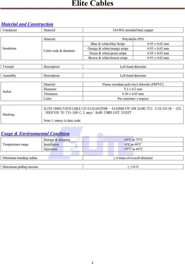 Alt view image 3 of 5 - Elite Cat6 Stranded (CM), 1000ft, 550MHz, 24AWG, U/UTP, Bare Copper, UL Certified, Bulk Ethernet Cable, Green