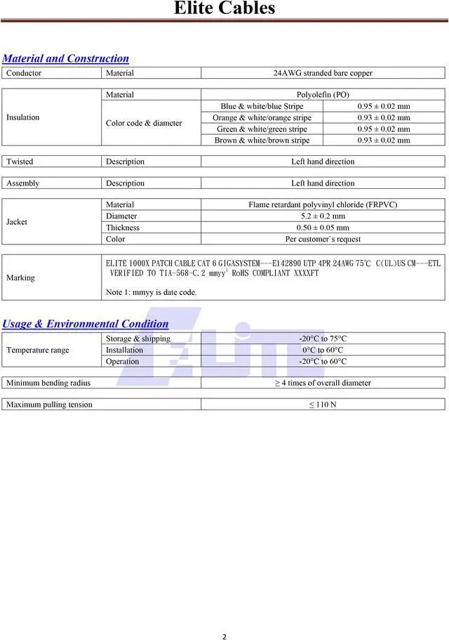 Alt view image 3 of 5 - Elite Cat6 Stranded (CM), 1000ft, 550MHz, 24AWG, U/UTP, Bare Copper, UL Certified, Bulk Ethernet Cable, Blue