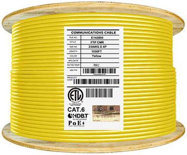 Elite Cat6 Shielded Riser (CMR), 1000ft, 550MHz, 23AWG, F/UTP, Solid Bare  Copper, UL Certified, UL-LP Certification, Bulk Ethernet Cable Reel, Yellow  