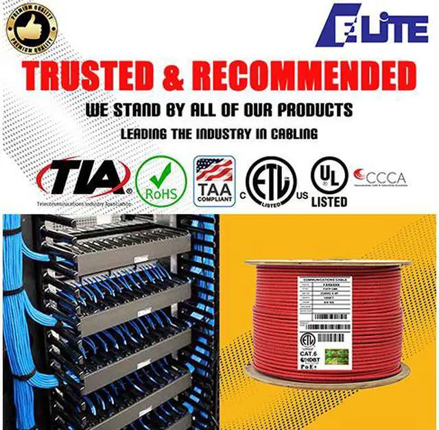Alt view image 3 of 7 - Elite Cat6 Shielded Riser (CMR), 1000ft, 550MHz, 23AWG, F/UTP, Solid Bare Copper, UL Certified, UL-LP Certification, Bulk Ethernet Cable Reel, Red