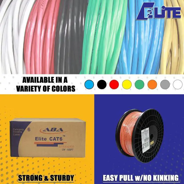 Alt view image 4 of 7 - Elite Cat6 Stranded (CM), 1000ft, 400MHz, 28AWG, U/UTP, Bare Copper, UL Certified, Ultra Slim, Bulk Ethernet Cable, Black