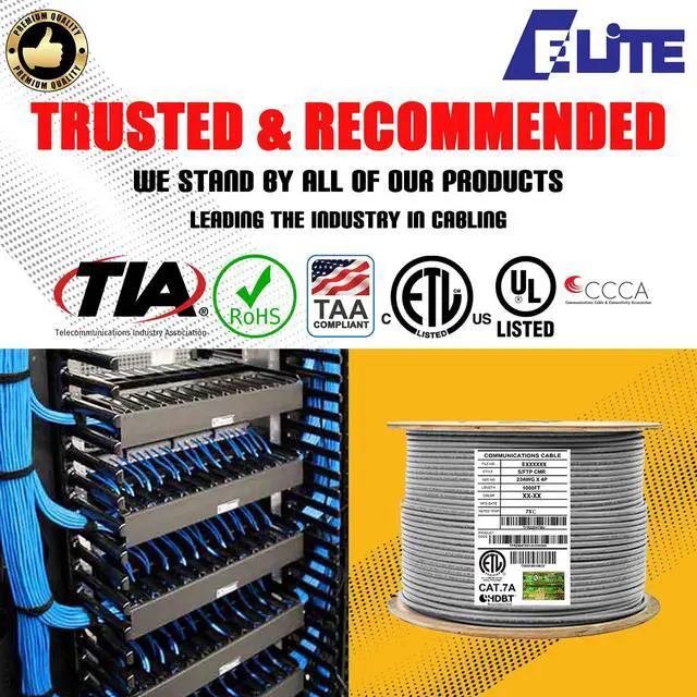Alt view image 3 of 7 - Elite Cat7a Riser (CMR), 1000ft, 1000MHz, 23AWG, S/FTP, Solid Bare Copper, UL Certified, Bulk Ethernet Cable Reel, Gray